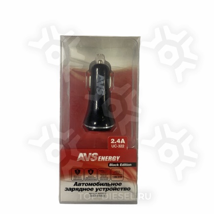 A07281S Автомобильное зарядное устройство UC-322 (2,4А) (Black Edition) USB (2 порта) AVS купить